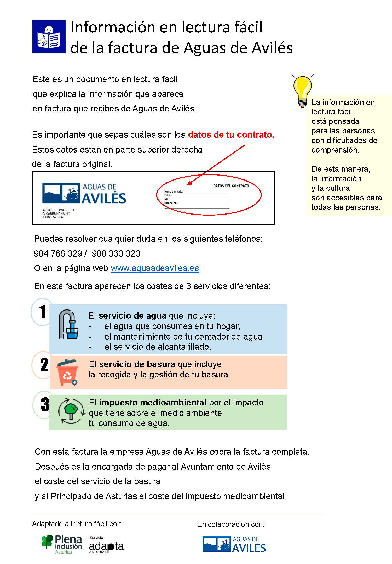 Aguas de Avilés pone en marcha el proyecto pionero “Factura de Lectura Fácil”