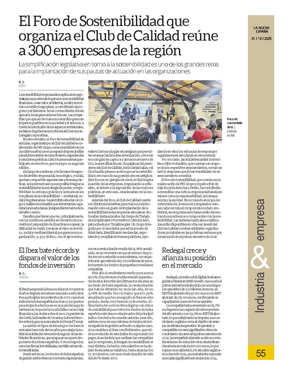 El Foro de Sostenibilidad que organiza el Club de Calidad reúne a 300 empresas de la región