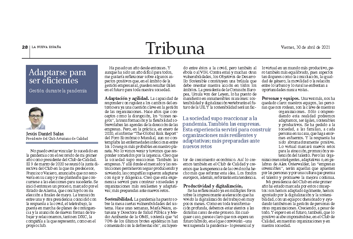 opinion – JD_adaptarse para ser eficientes Adaptarse para ser eficientes